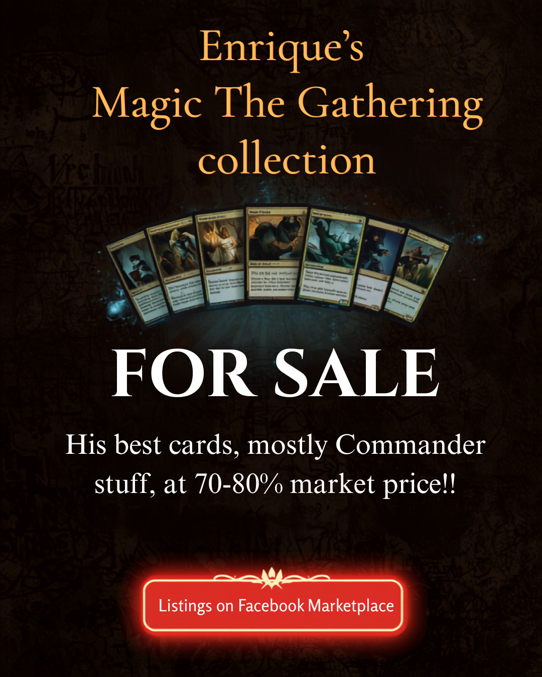 Advertisement for Magic cards for sale